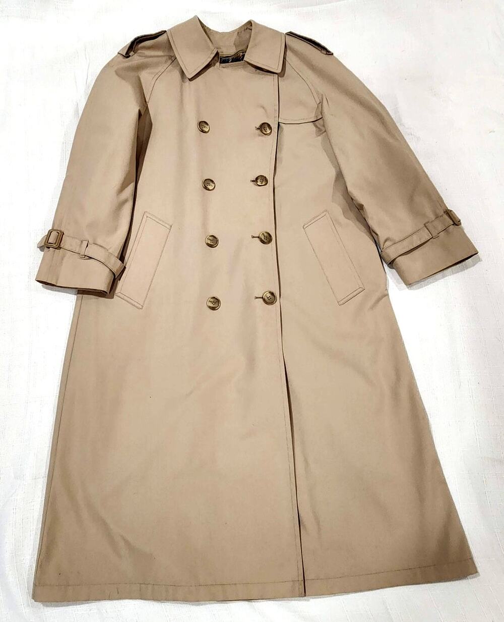 London Fog Vintage Trench Coat Tan Double Breast Size 12 Petite Removable Liner